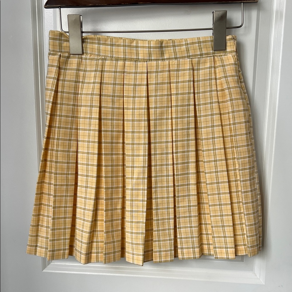 Cali 1850 Plaid Yellow High Waist Pleated Skirt Clueless Cher vibe school Sz XS